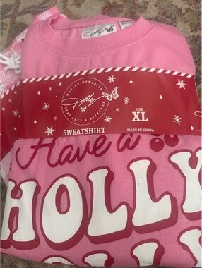 Dolly Mad Engine Pink XL Holiday Sweatshirt "Have a Holly Jolly Christmas"